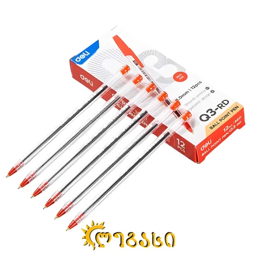 კალამი ბურთულიანი 0.7mm Q3-RD Red, DELI