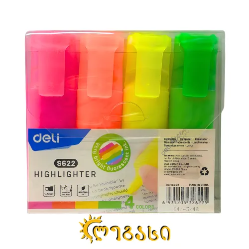 ტექსტ მარკერის ნაკრები 4ფერიანი S622 ,DELI